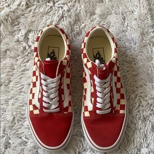 Red old skool checkered Vans